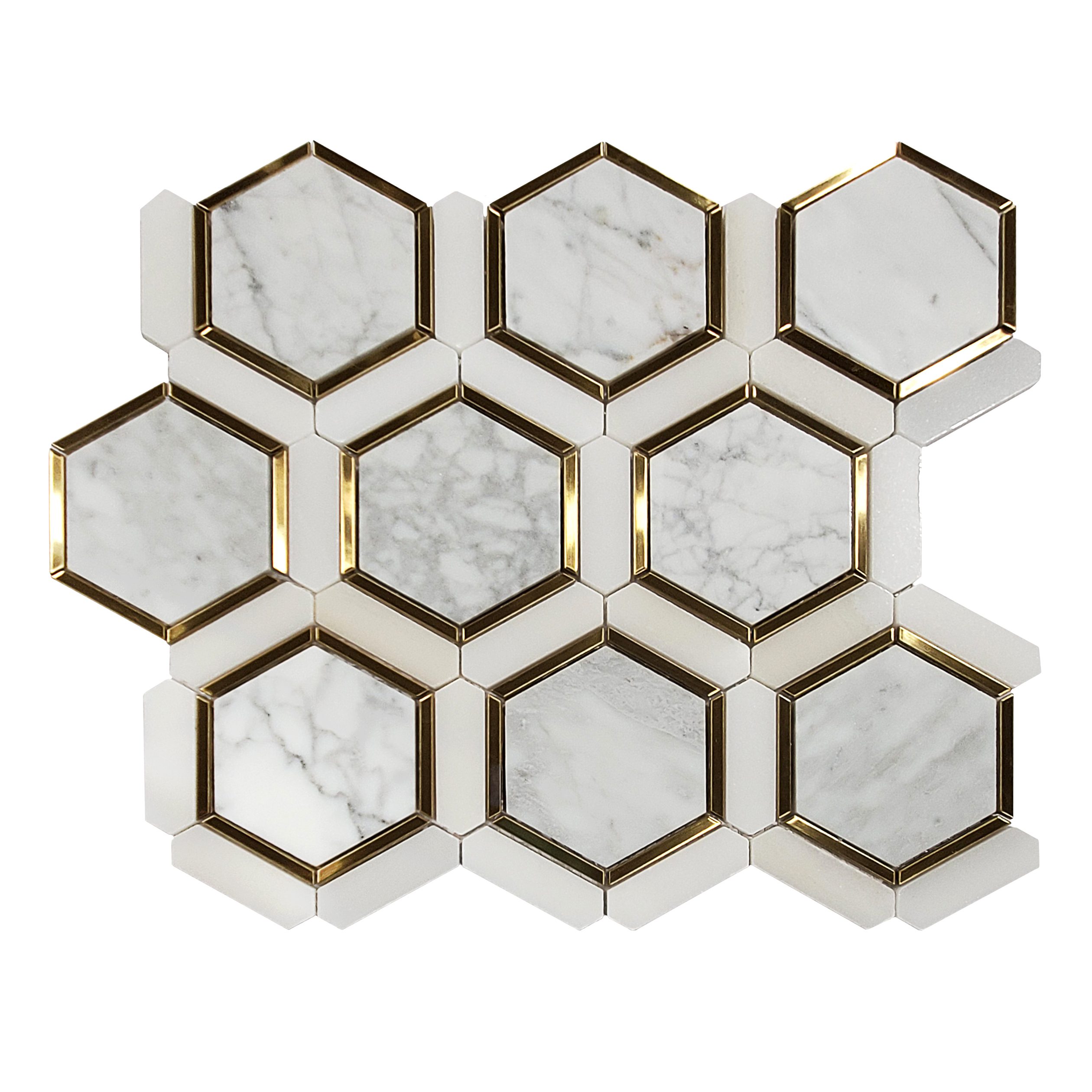 Art Deco Polished Marble Hexagon_White wGold Frame_29.79_17.49ea