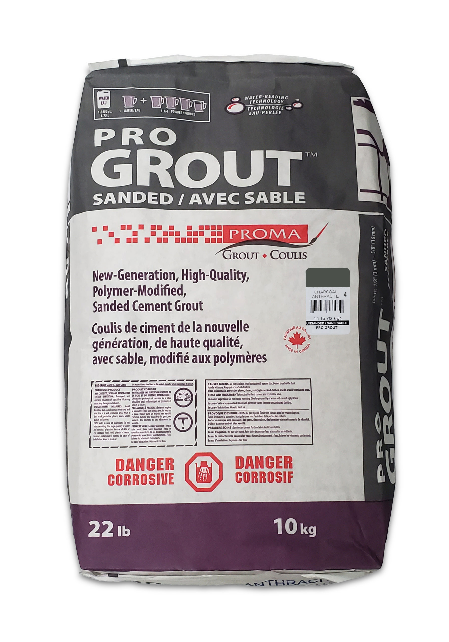 Pro Grout – Sanded_Charcoal_10kg_22lb