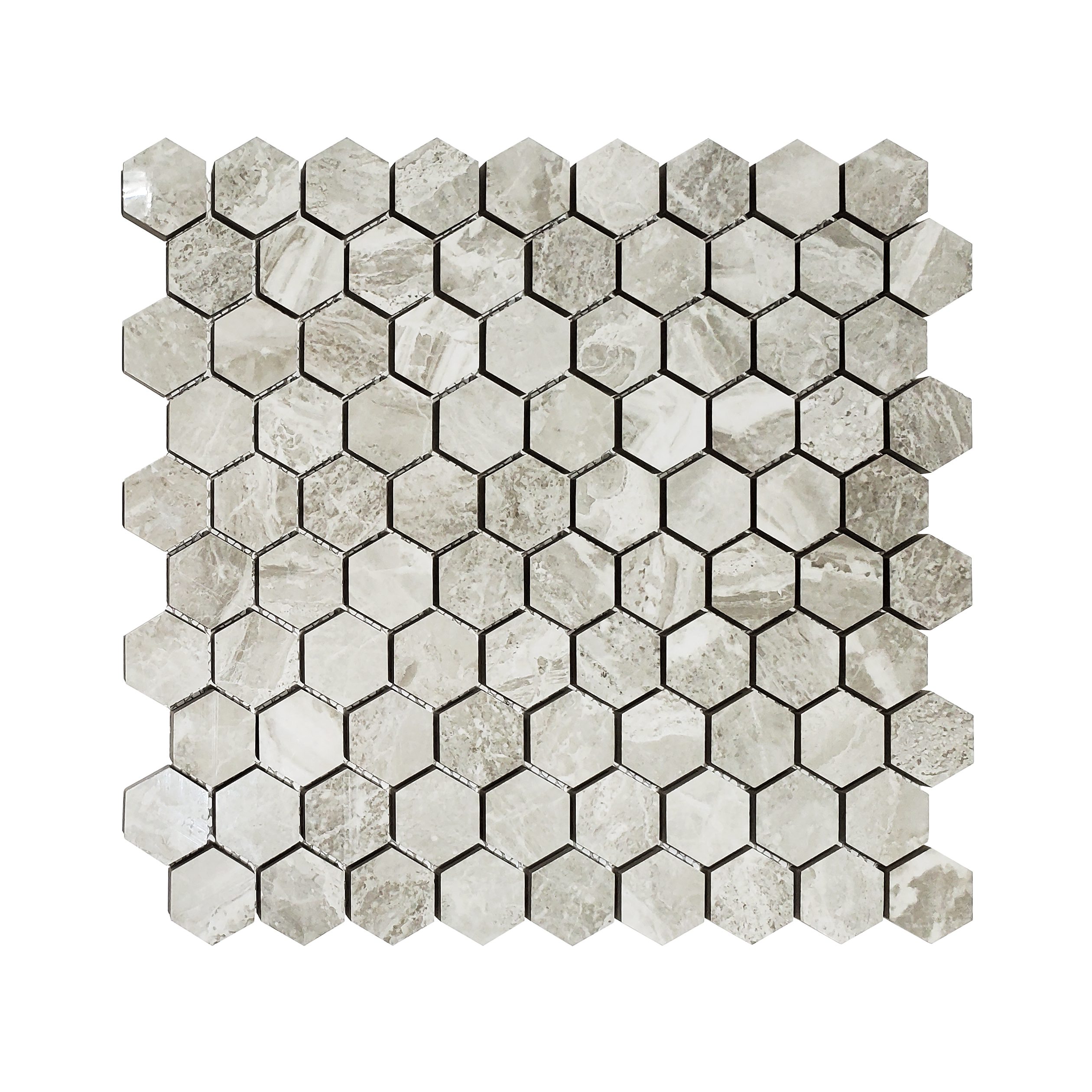 1.25×1.25in Hexagon Mayfair Mosaic_Strada Argento_28.89_16.99